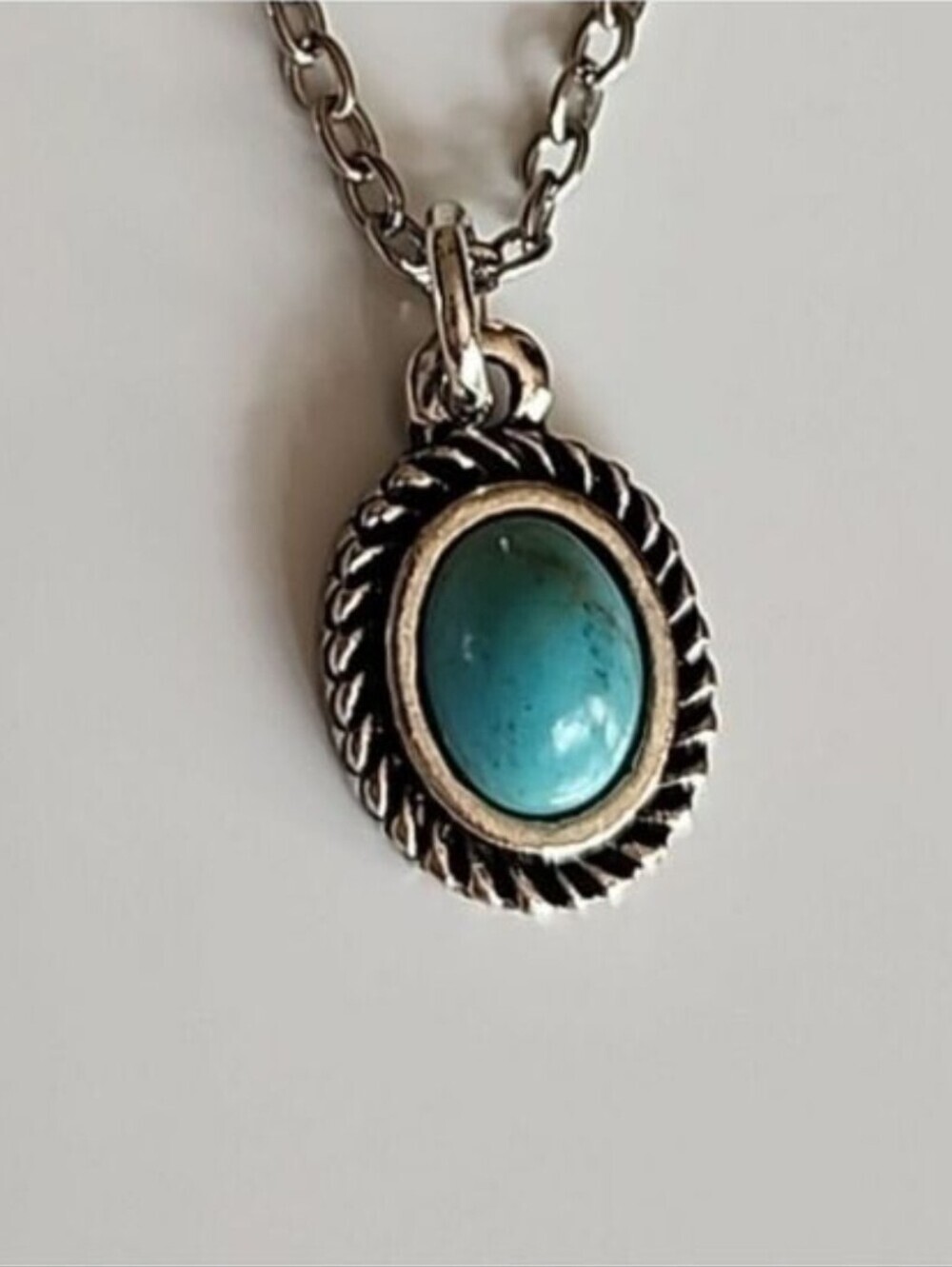 Boho Simulated Turquoise Pendant Stainless 18Inch chain